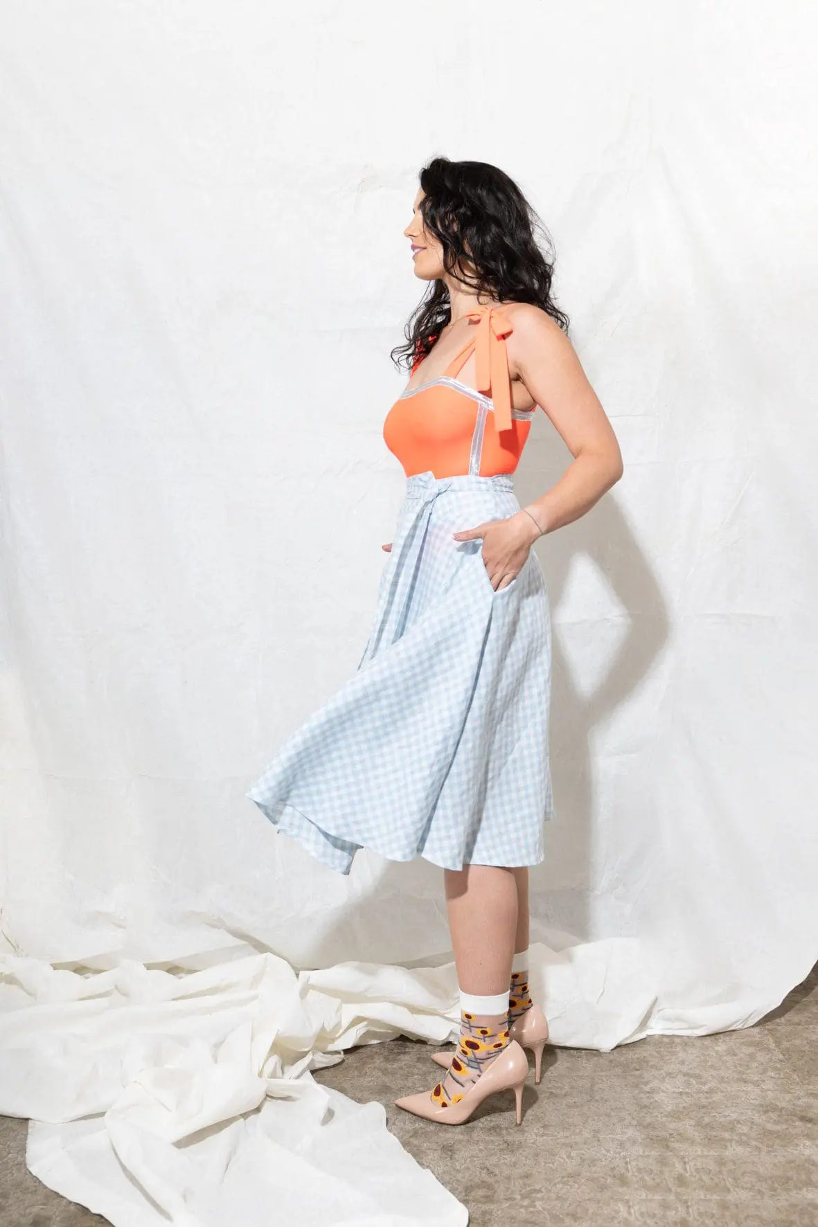 The Gingham White-Blue Wrap Skirt - Image 3