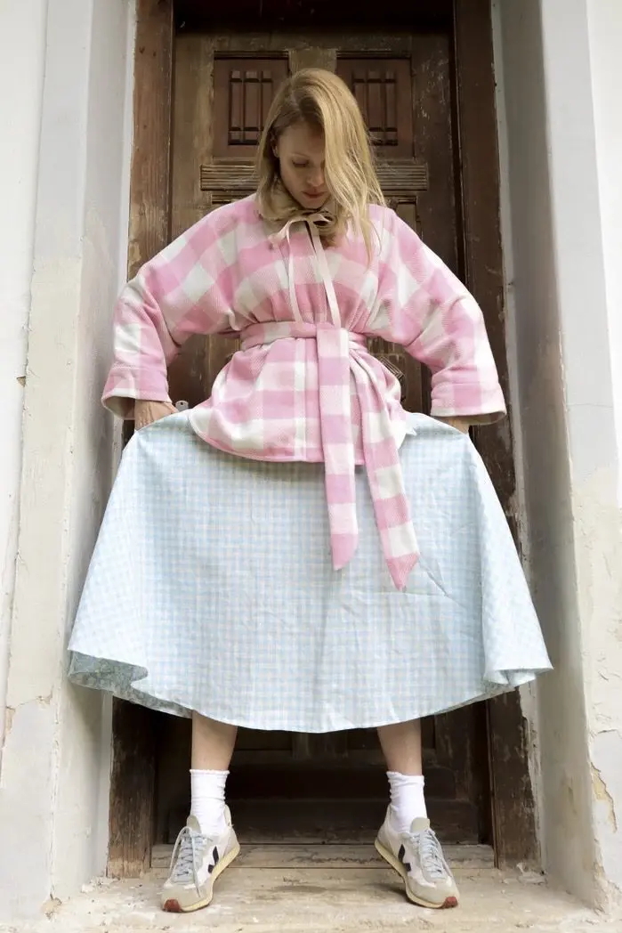 Kimono plaid pink and white - Image 4