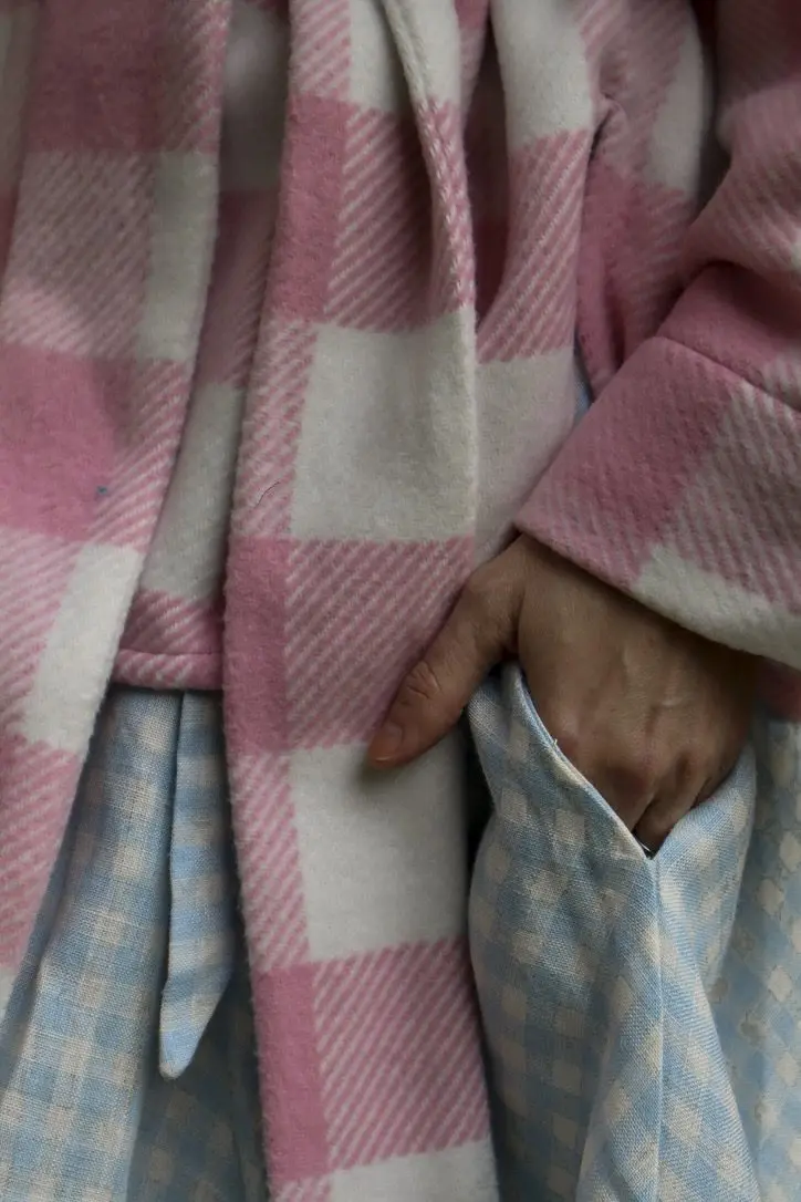 Kimono plaid pink and white - Image 3