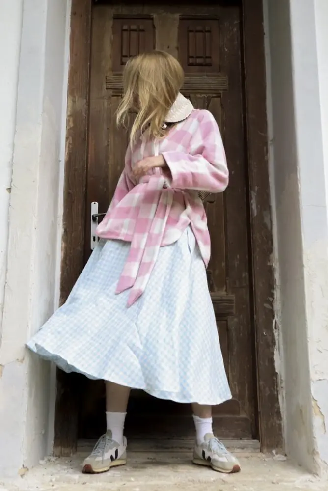 Kimono kostkované růžovobílé