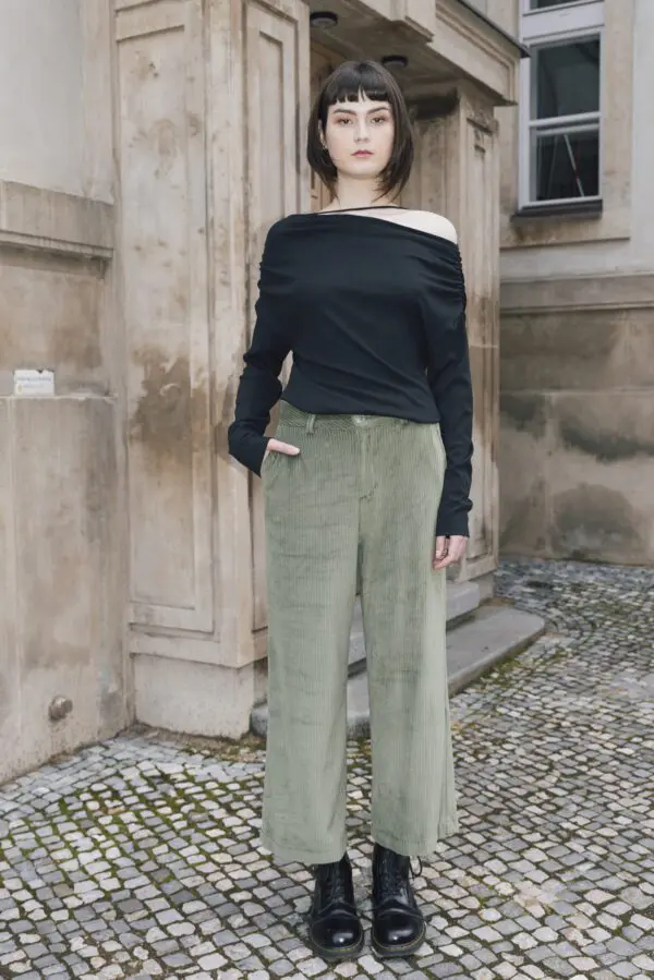 Pistáciový manšestr - kalhoty