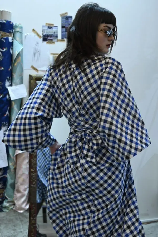 Kimono kostkované šaty zavinovací