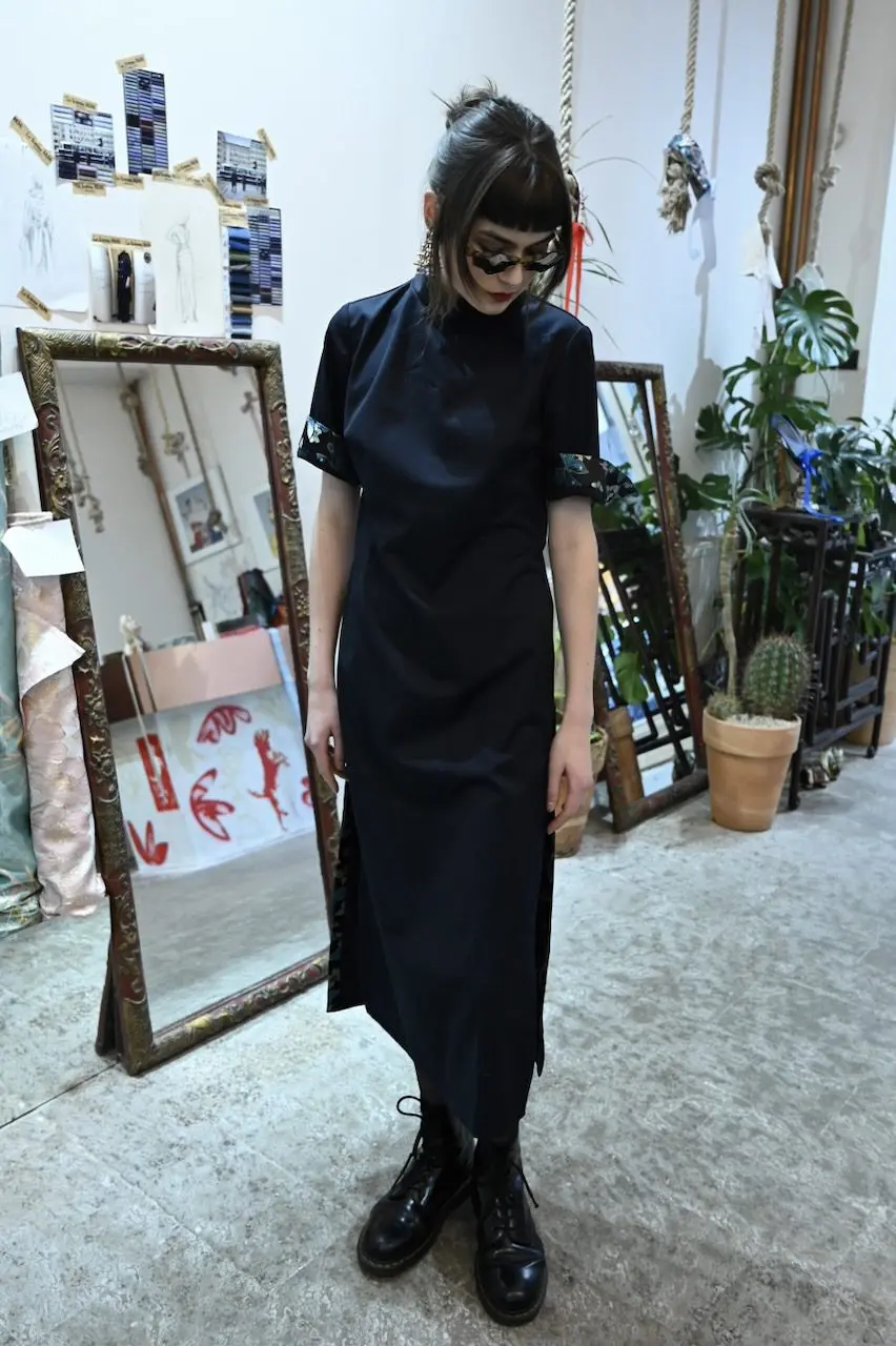 Qipao šaty tmavě modré - Obrázek 2