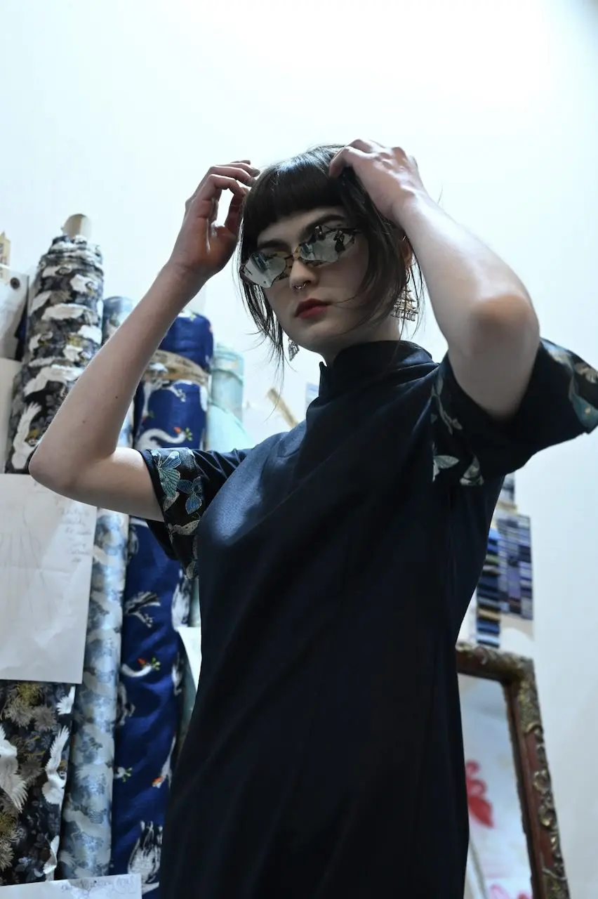 Qipao šaty tmavě modré - Obrázek 3