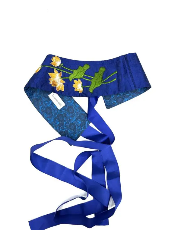 Blue silk Obi belt embroidered - SOLD OUT