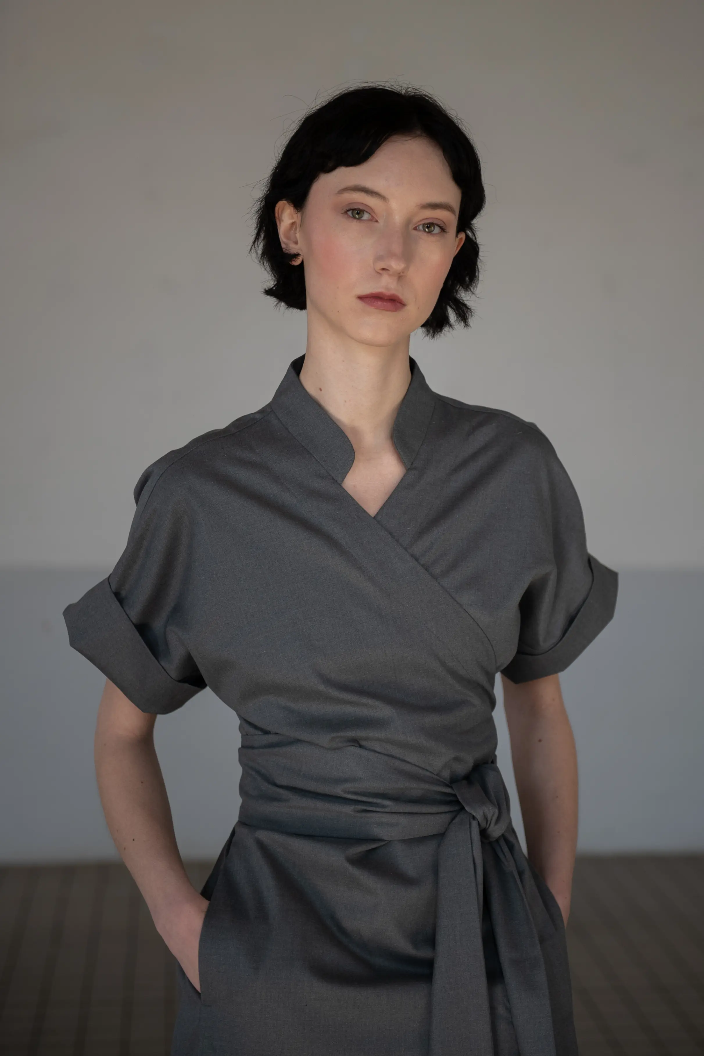 Signature Wrap Dress in Grey - Image 12