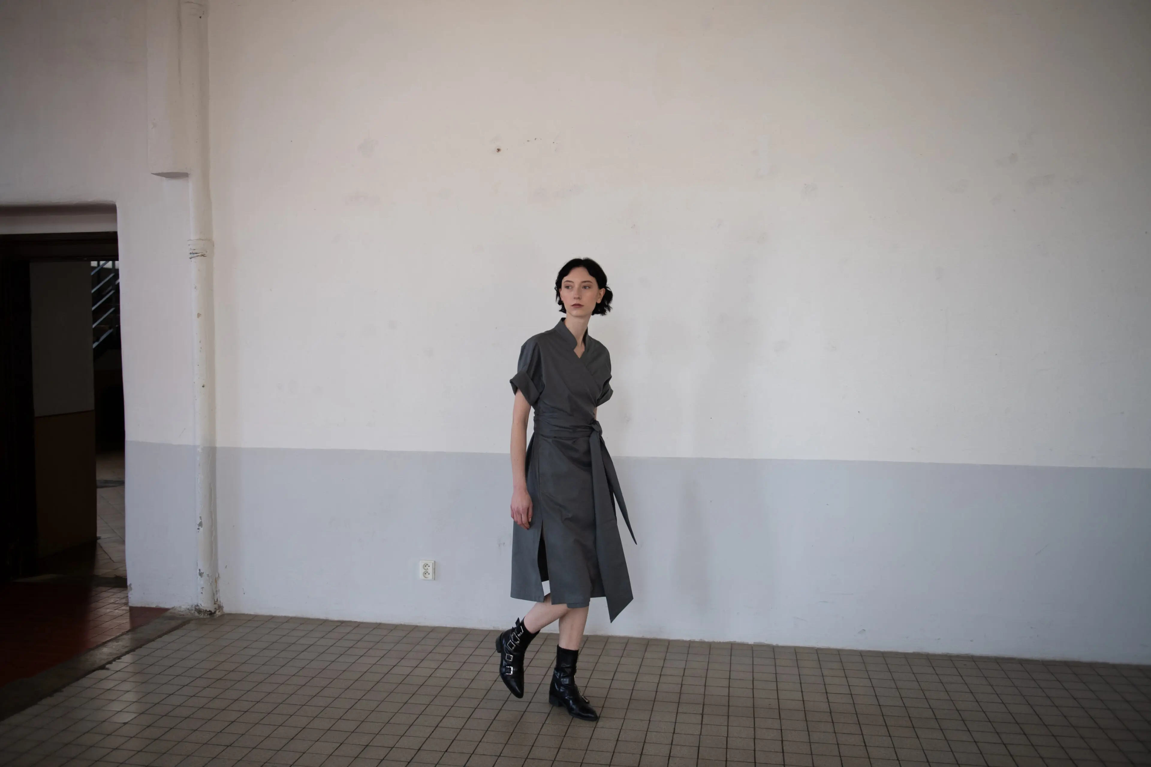 Signature Wrap Dress in Grey - Image 2