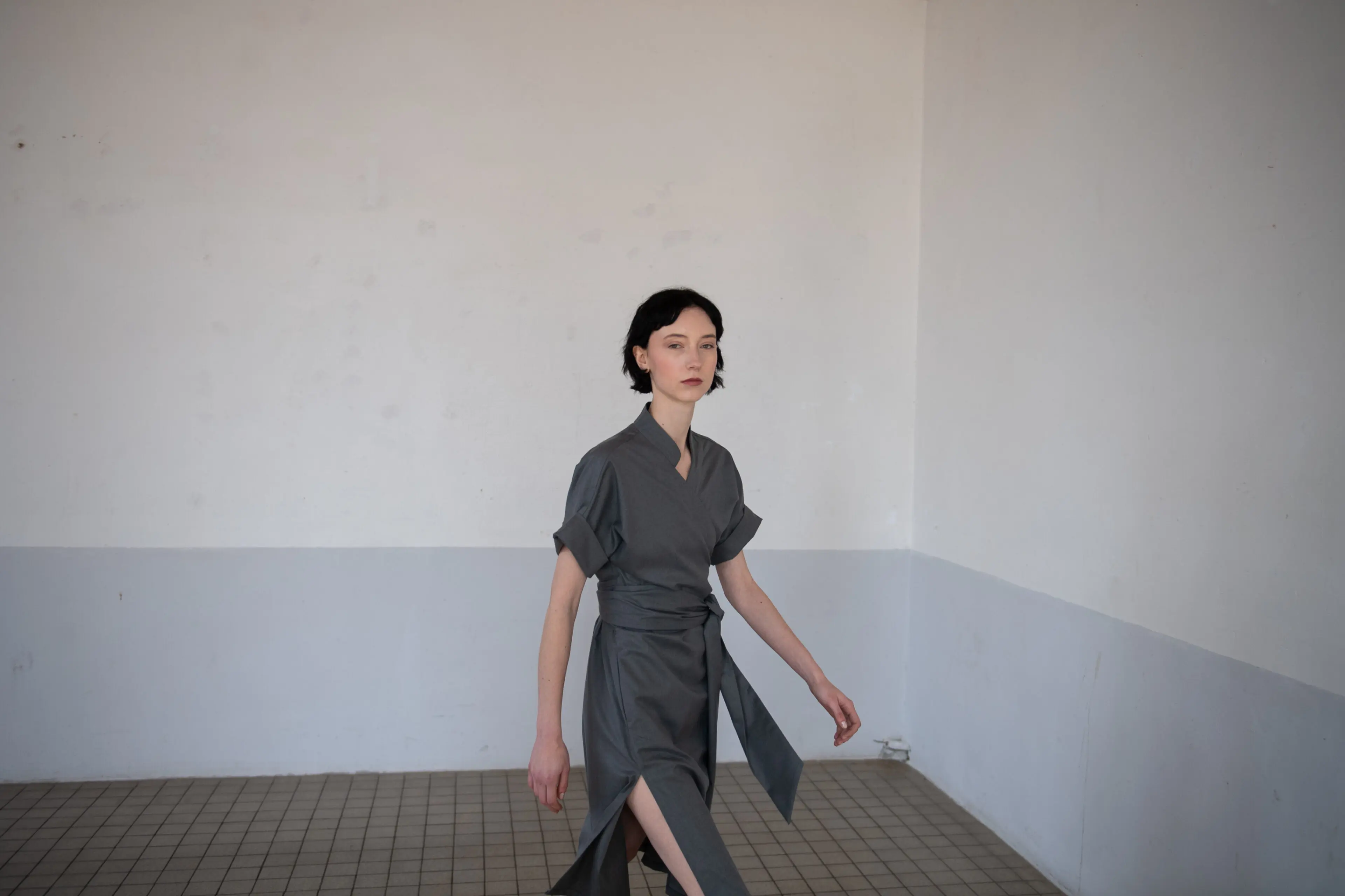 Signature Wrap Dress in Grey - Image 4