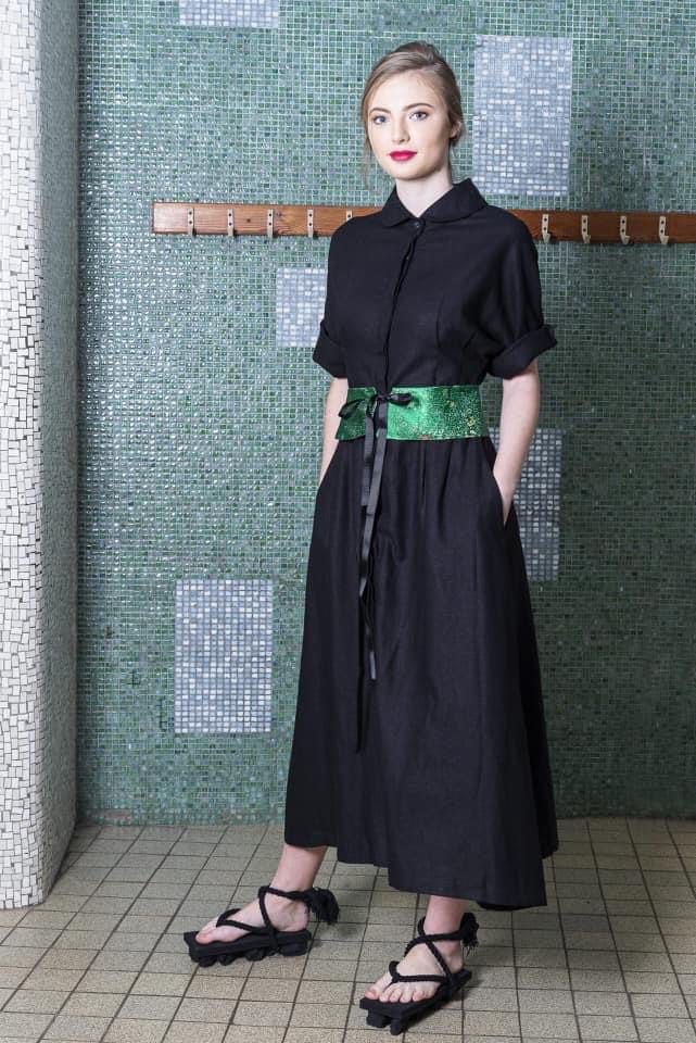 Obi belt green brocade