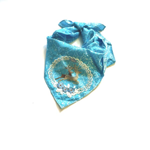 Silk Scarf Embroidered Blue Deers