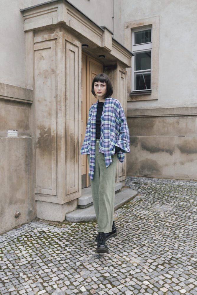 Pistáciový manšestr – kalhoty